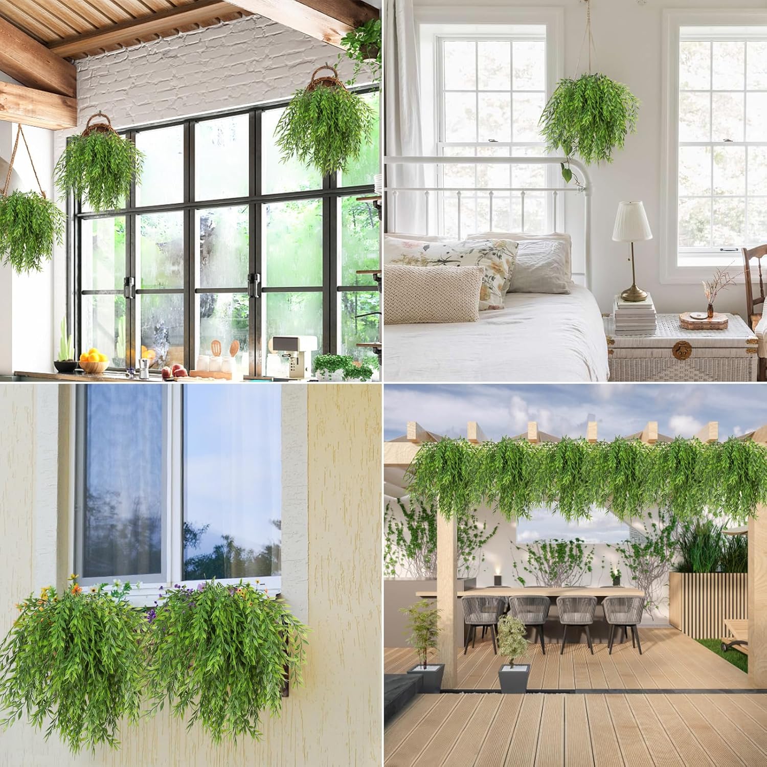 RECUTMS Artificial Weeping Willow 6Pcs,Plastic Leaves Twig Plants Greenery Fake Hanging Ivy Garland UV Resistant for Indoor Outdoor Home Garden Wall Baskets Wedding Party Table Planter Filler Decor-VerdiqueGarden
