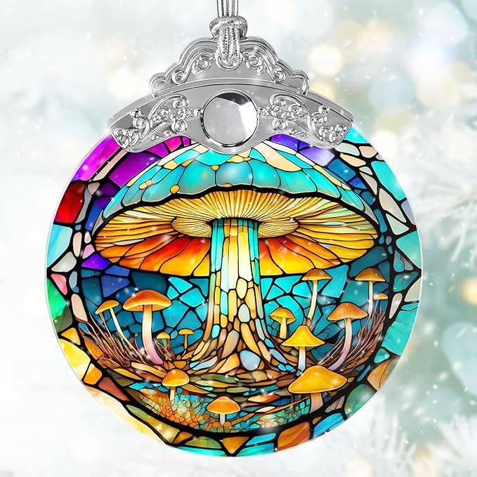 Stained Glass Suncatcher, Jocidea Mushroom Ornament, Christmas Ornaments, Holidays Ornaments, Christmas Tree Decor, Mushroom Decor for Home, Mushroom Gifts-VerdiqueGarden