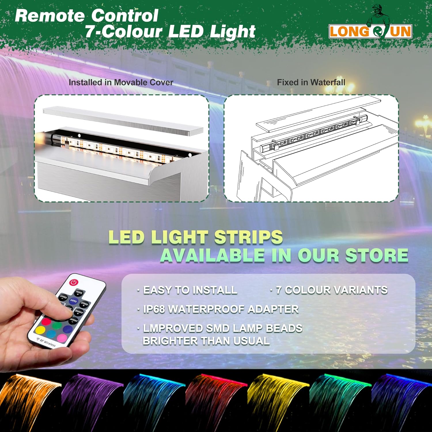 LONGRUN Waterfall Pool Fountain, Updated 5.9'' Wider Open Lip Stainless Steel Waterfall Spillway, Decorative Water Feature for Swimming Pools, Koi Ponds, Spa & Garden - 11.8''-VerdiqueGarden