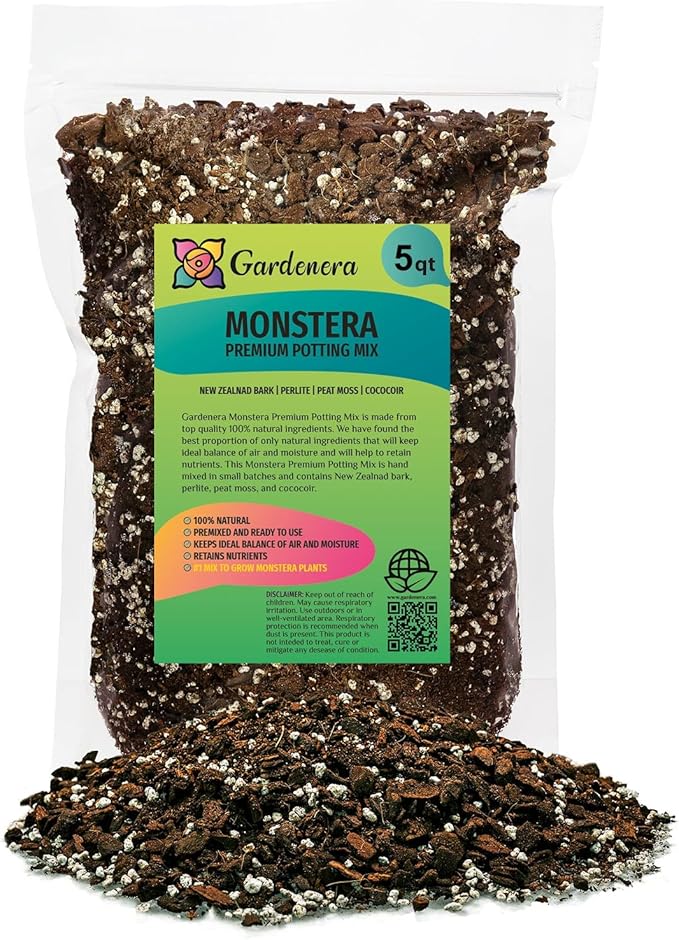 Premium Monstera Potting Soil - Quick Drain Potting Soil for Growing and Repotting Monstera Deliciosa/Swiss Cheese Plant - 5 Quart Bag-VerdiqueGarden