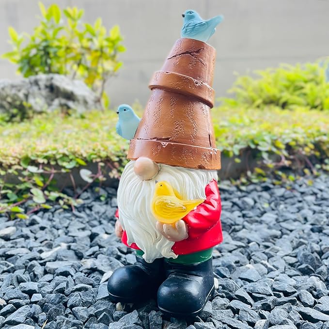 Solar Garden Figurine, Cute Resin Gnome Sculpture, Garden Statues Outdoor Decor, Funny Gnome Gift Sculpture Decoration for Home Patio Yard Lawn Porch Ornament-VerdiqueGarden