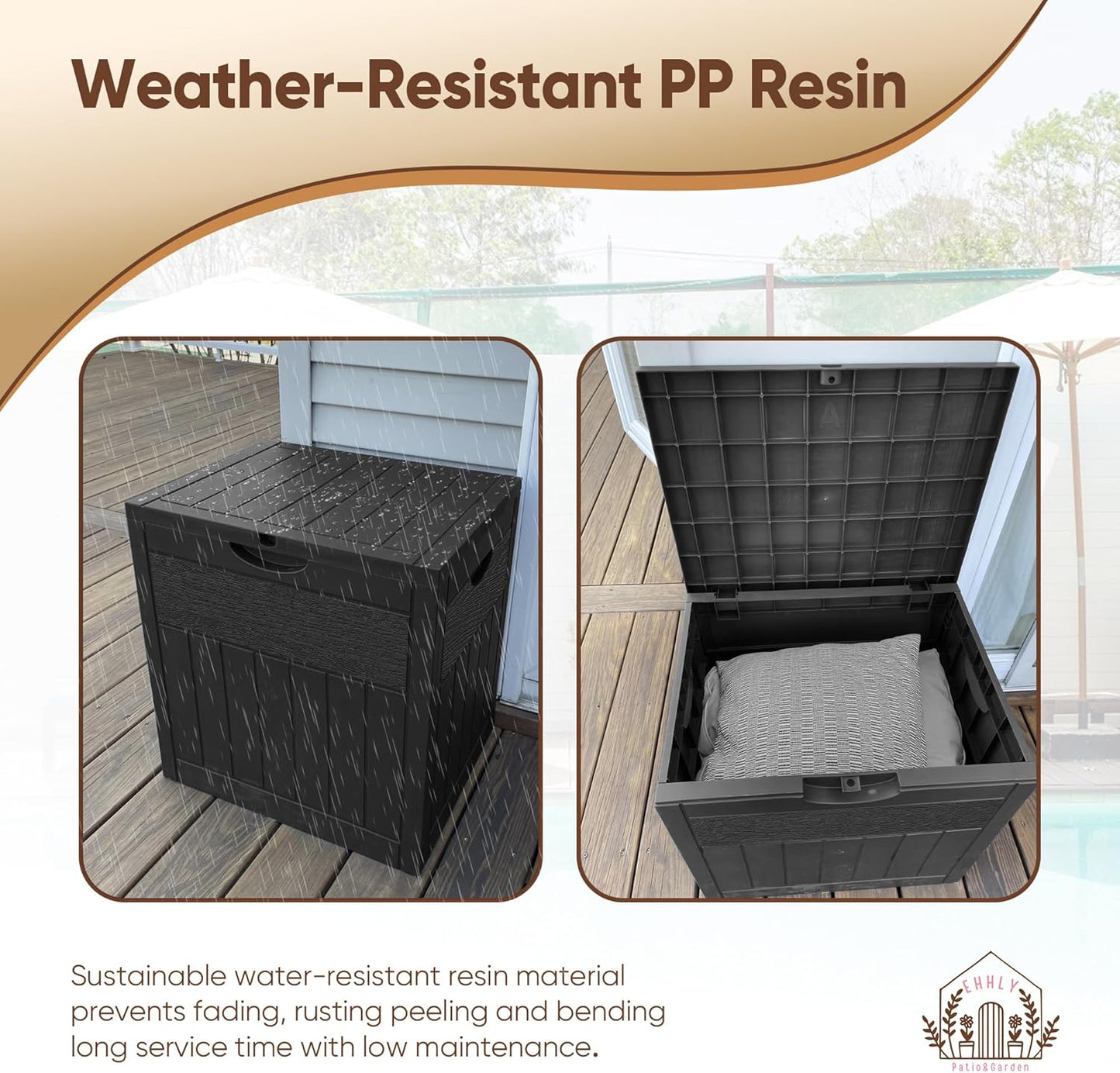 31 Gallon Deck Box, Small Outdoor Storage Box Waterproof, Lockable Secure Package Bin Delivery Box for Outside Front Porch, Patio Cushions Storage Box, Delivery Driver Snack Box for Porch, Black-VerdiqueGarden