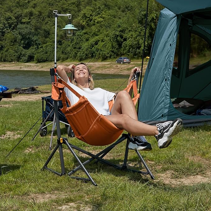 TIMBER RIDGE Hammock Camping Chair with Adjustable Backrest, Heavy Duty Folding Hammock Chair Supports 300lbs, Portable Hammock Chair for Camping, Travelling and Patio, Orange 2 Pack-VerdiqueGarden