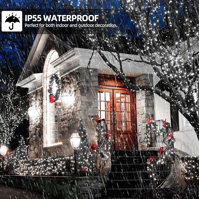 1000 LED 328ft 8 Modes with Timer Christmas String Lights IP55 Outdoor Waterproof UL Certificated Indoor Fairy Lights Garden Patio Wedding Christma Trees Parties Decoration White Light-VerdiqueGarden