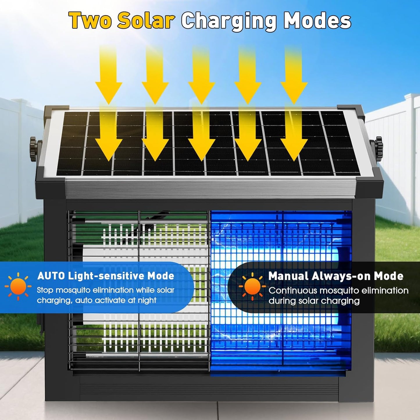 Bug Zapper Outdoor Solar Powered, Zwiran Mosquito Zapper Indoor with 4500V High Powered, Electric Fly Zapper with Extension Cord and Grounding Bracket, Rechargeable Waterproof Mosquito Killer-VerdiqueGarden