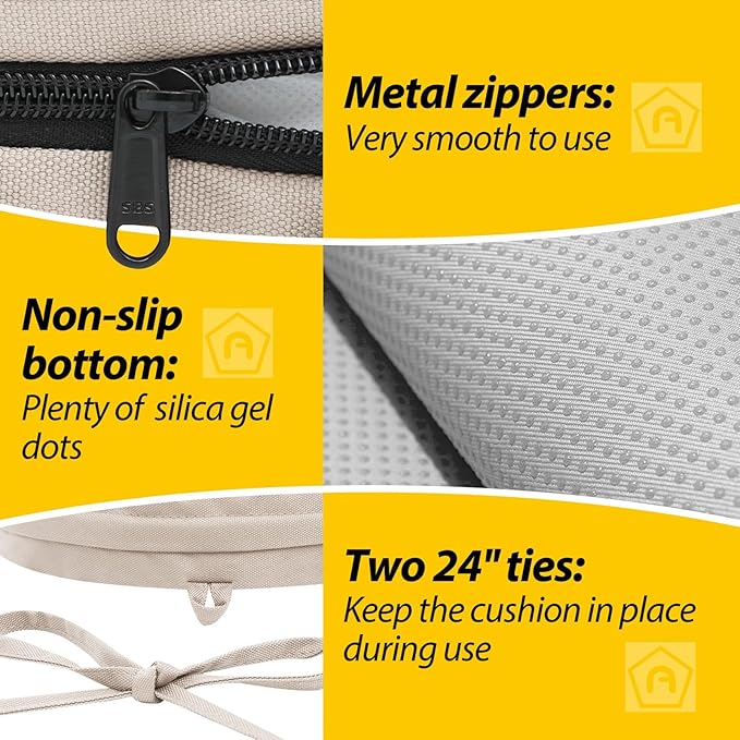 AAAAAcessories Outdoor Seat Cushions for Chairs, Waterproof, Fade-Resistant Patio Furniture Replacement Cushions, 17" x 16" x 2", Set of 2, Khaki Beige-VerdiqueGarden