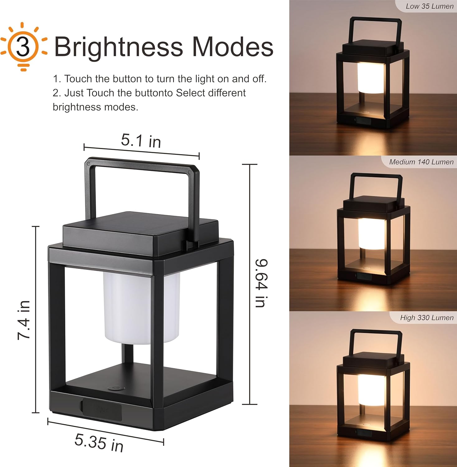 LETRY Outdoor Table Lamp, Brightness LED Nightstand Lantern, Portable Rechargeable Solar Lamp Waterproof, Touch Control Outdoor Lamps Cordless Lights Decorative for Patio/Walking/Reading/Camping-VerdiqueGarden