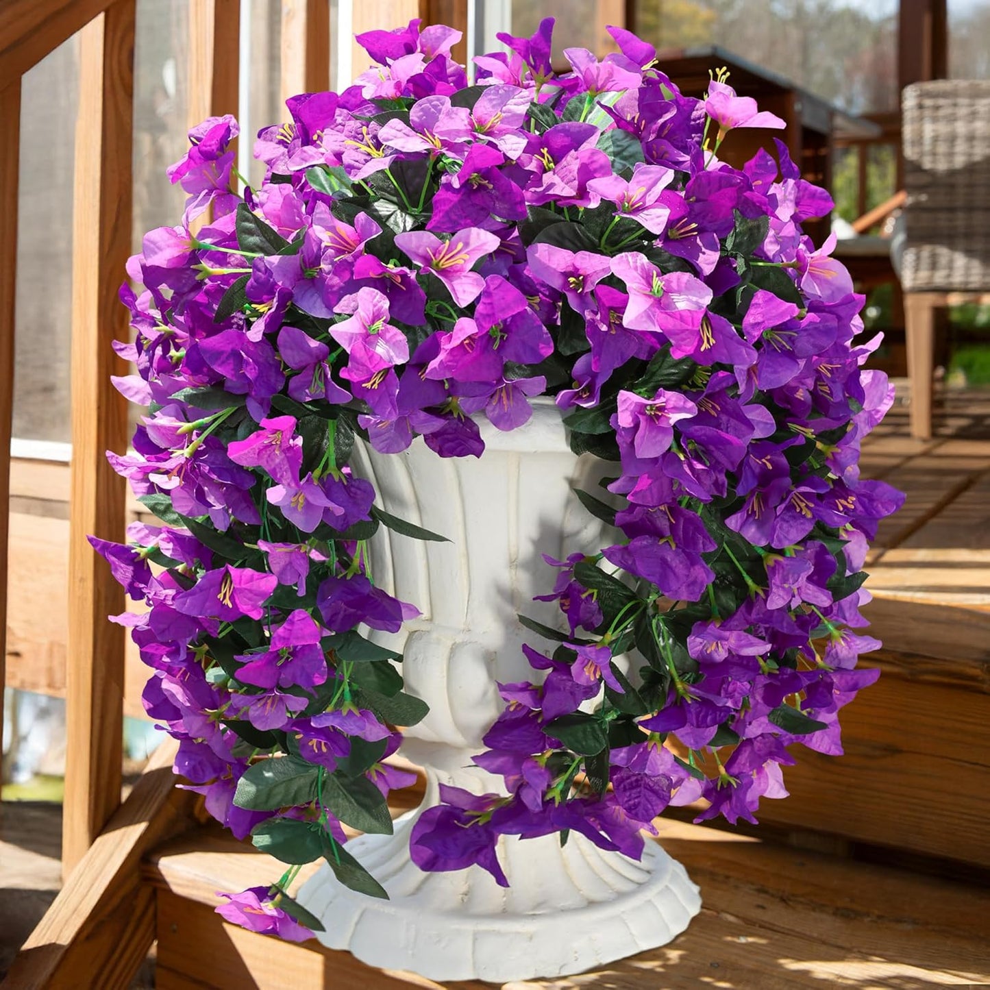 Bougainvillea Artificial Hanging Flowers Plants for Outdoors Decoration, 2pcs Fake Flowers Silk Bougainvillea Vines Realistic UV Resistant Faux Flowers for Outdoor Planters Porch Patio, Mix-VerdiqueGarden