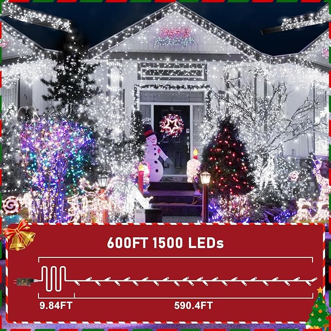 KNONEW 600ft 1500 LED Christmas String Lights Outdoor Green Wire 8 Modes & Timer Fairy Light Plug in Waterproof Patio Lights for Xmas Yard Tree Wedding Party Holiday Decorations (Cool White)-VerdiqueGarden