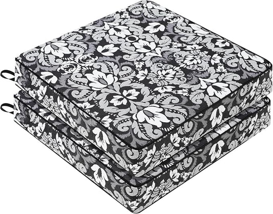 Favoyard Outdoor Chair Cushion 22 x 22 x 3 In Waterproof Pattern Fade Resistant Cushions for Patio Furniture with Removable Cover Attach Straps 28D Foam Insert Cushions Pads for Seat Sofa Couch 2 Pack-VerdiqueGarden