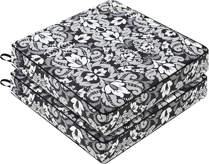 Favoyard Outdoor Chair Cushion 24 x 24 x 4 In Waterproof Pattern Fade Resistant Cushions for Patio Furniture with Removable Cover Attach Straps 28D Foam Insert Cushions Pads for Seat Sofa Couch 2 Pack-VerdiqueGarden