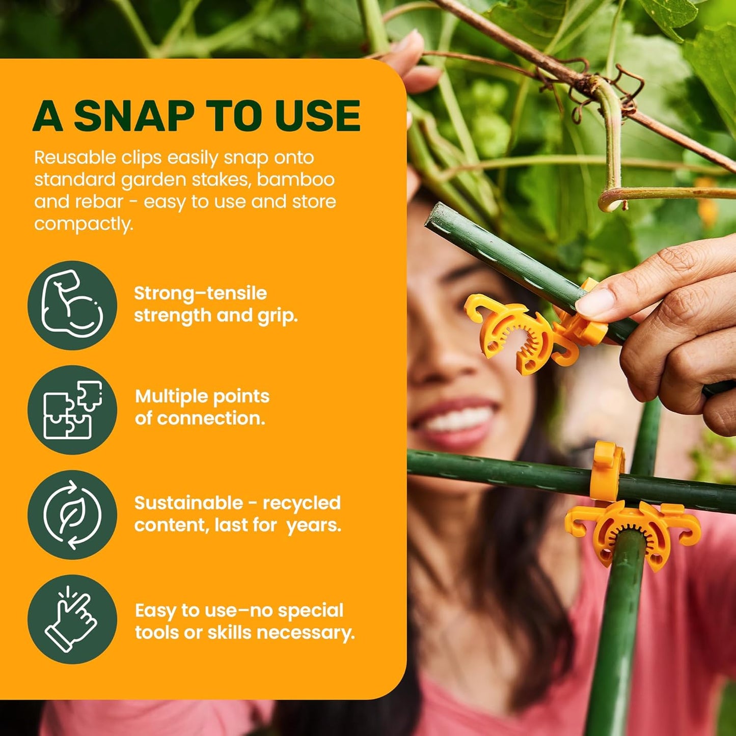 Plant Support Clips for Trellis, Garden Stakes, Wire Fence, Climbing Plants, Indoor Gardening, Hydroponics Systems, and Vines | Durable Gardening Clips (Tangerine Orange - 100 Pack)-VerdiqueGarden