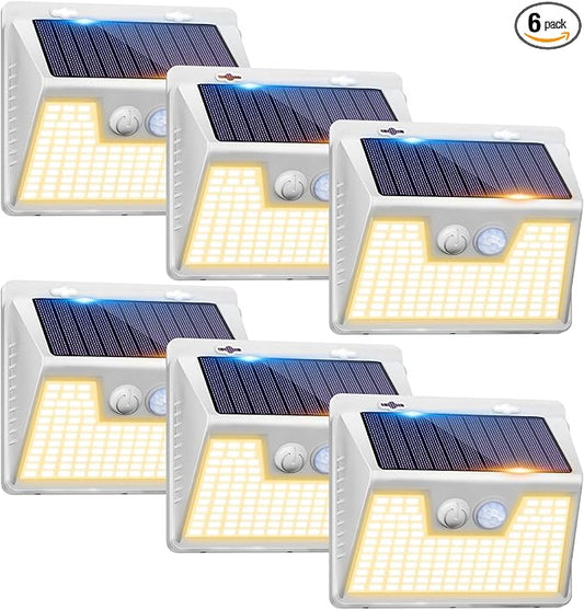 Peasur Solar Lights Outdoor Motion Sensor Waterproof, 6Pack 140LED White Solar Powered Fence Lights, 3 Modes Security Wall Lights for Garden Yard Outside Warm-VerdiqueGarden