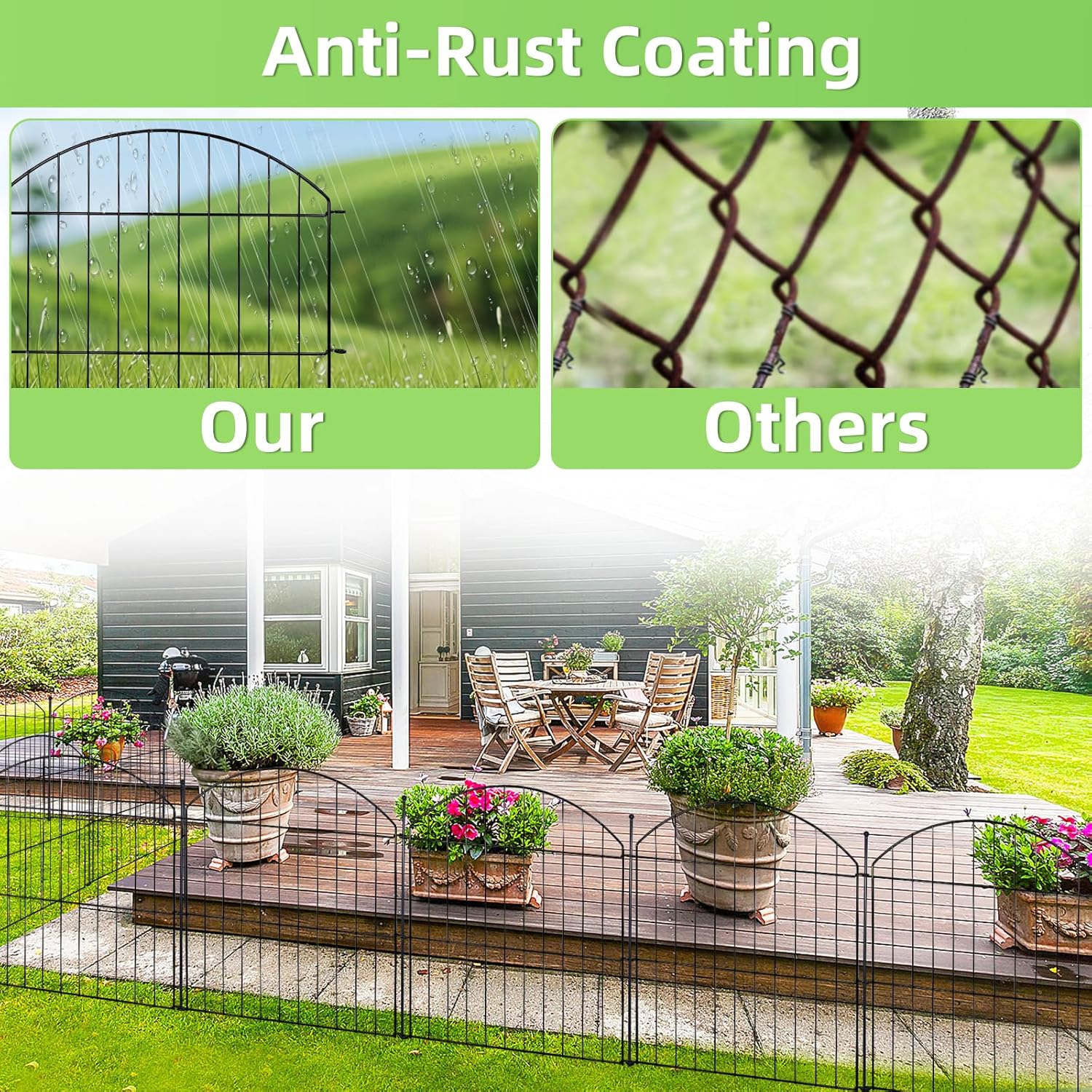 Decorative Garden Fence 24in (H) x20ft (L), 10 Pack No Dig Fence Animal Barrier for Dog, Arched Flower Bed Edging, Wire Border Panel Fencing for Yard Patio Outdoor Decor-VerdiqueGarden