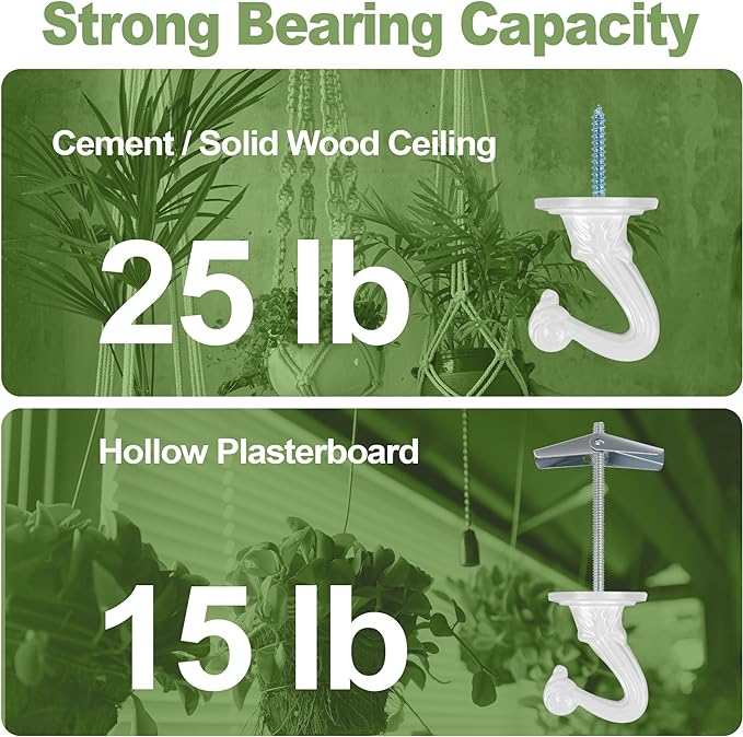 Ceiling Swag Hook Sets - Heavy Duty Hooks with Mounting Hardware for Hanging Plant, Ceiling or Extender Chains - Easy Install with Screws/Brackets (10 pcs - White)-VerdiqueGarden