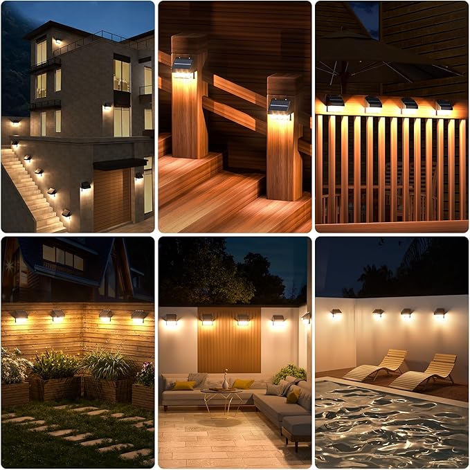 AOSEA High Bright Solar Lights Outdoor IP67 Waterproof, 6 Pack Solar Wall Powered Deck Lights with Tungsten Bulbs, Fence Lights for Outside, Yard, Patio, Fence, Steps, Garden, Landscape (Warm White)-VerdiqueGarden