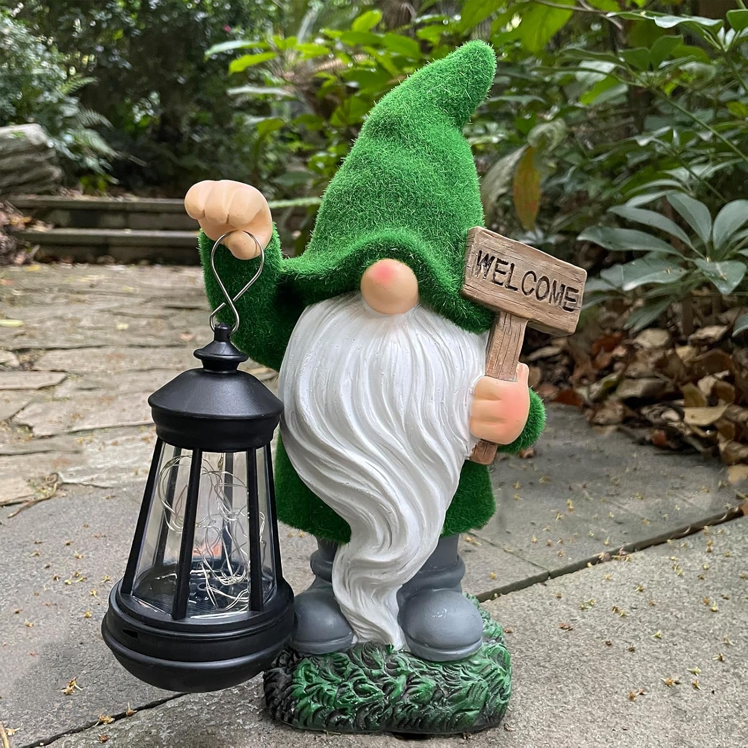 Solar Garden Statue Lights Gnome Figurine with Solar Light Outdoor Patio Lawn Yard Garden Decor for Women Mother's Day Housewarming Gifts-VerdiqueGarden