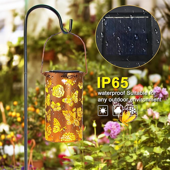 2 Pack Butterfly Solar Gardening Gifts Lanterns Decorative Outdoor, Flower Pattern Solar Hanging Lights Waterproof, Garden Decor Gifts for Women Mom Grandma, Yard Gifts for Patio, Pathway-VerdiqueGarden
