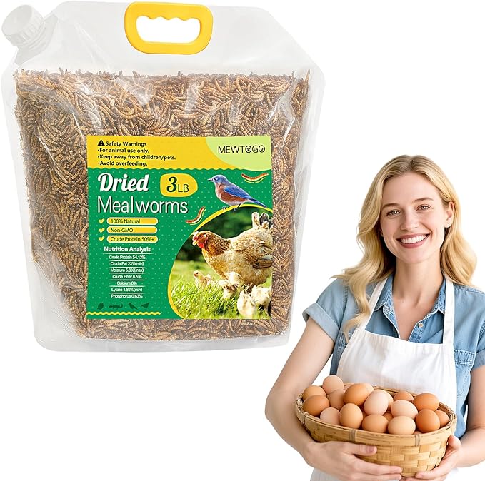 Mealworms Chicken Treats 3 Lbs with Handle Packing, High-Protein Promote Egg Production, Natural Chicken Feed for Laying Hens Wild Birds Ducks-VerdiqueGarden
