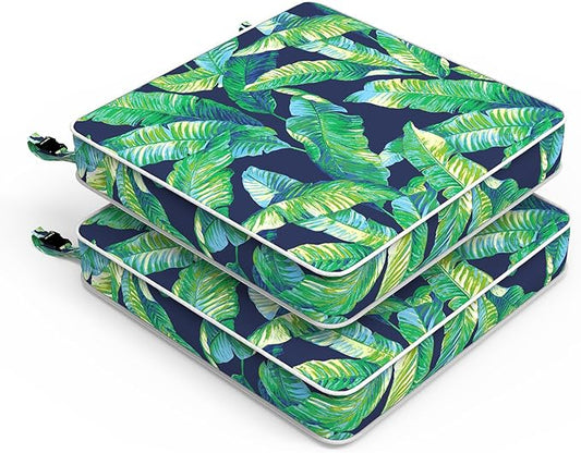 LVTXIII Patio Chair Cushions 22"x22"x3", Water-Repellent Outdoor Seat Cushions for Patio Furniture, Square Chair Pads with Ties for Home Garden Decoration, Set of 2, Hanalei Lagoon-VerdiqueGarden