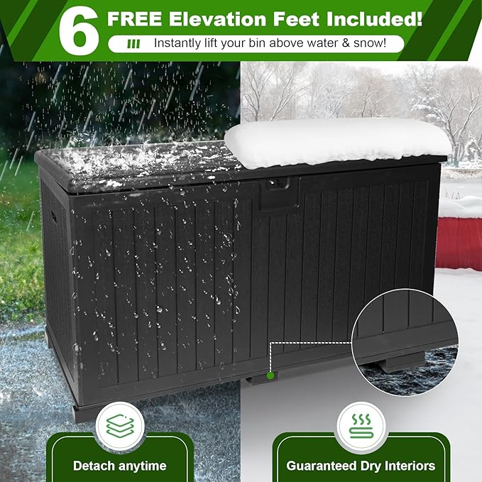 260 Gallon Outdoor Storage Box Waterproof, Extra Large Plastic Outside Deck Box Weatherproof, Resin Patio Storage Bin with Lock and Lids for Pool Equipment, Cushion, Black-VerdiqueGarden