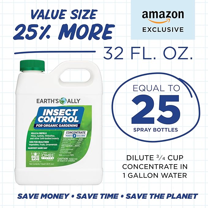 Earth's Ally Insect Control Concentrate for Plants 32 oz | Safe Outdoor & Indoor Plant Insecticide, Spider Mite, Aphid & Mealybug Killer - for Organic Garden & Household Plants-VerdiqueGarden