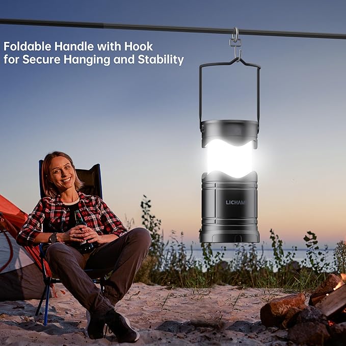 Lichamp 4-Pack Solar Camping Lantern, USB Rechargeable LED Lanterns Battery Powered Pop Up Flashlight Lamps with Three Modes Power for Power Outages Hurricane Supplies Emergency Indoor & Outdoor-VerdiqueGarden