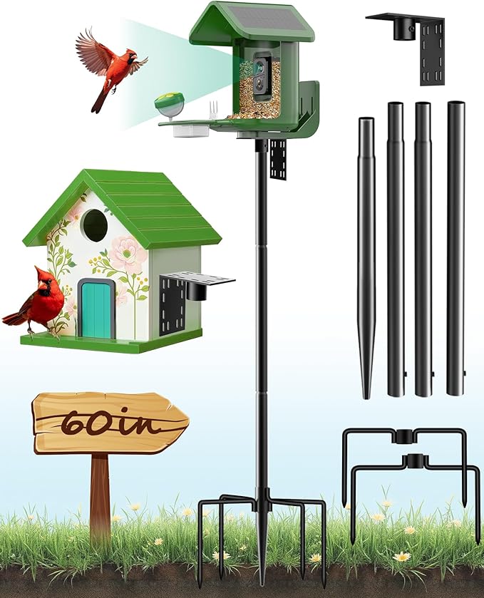 Bird Feeder Pole – 60 Inch Height Bird House Pole with 1-Inch Dia Heavy Duty for Birdfeeders, Feeding Stand with Mount Kit for Outdoor, Slip-Fit Connection-VerdiqueGarden