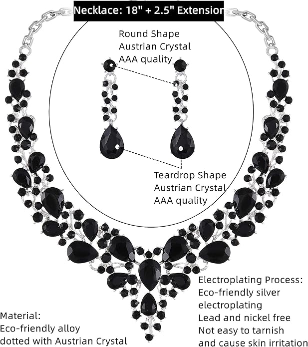 Crystal Bridal Wedding Jewelry Sets for Women Rhinestone Teardrop Crystal Statement Choker Necklace Drop Earrings Link Bracelets Rings Teardrop Jewelry Set for Brides Bridesmaids