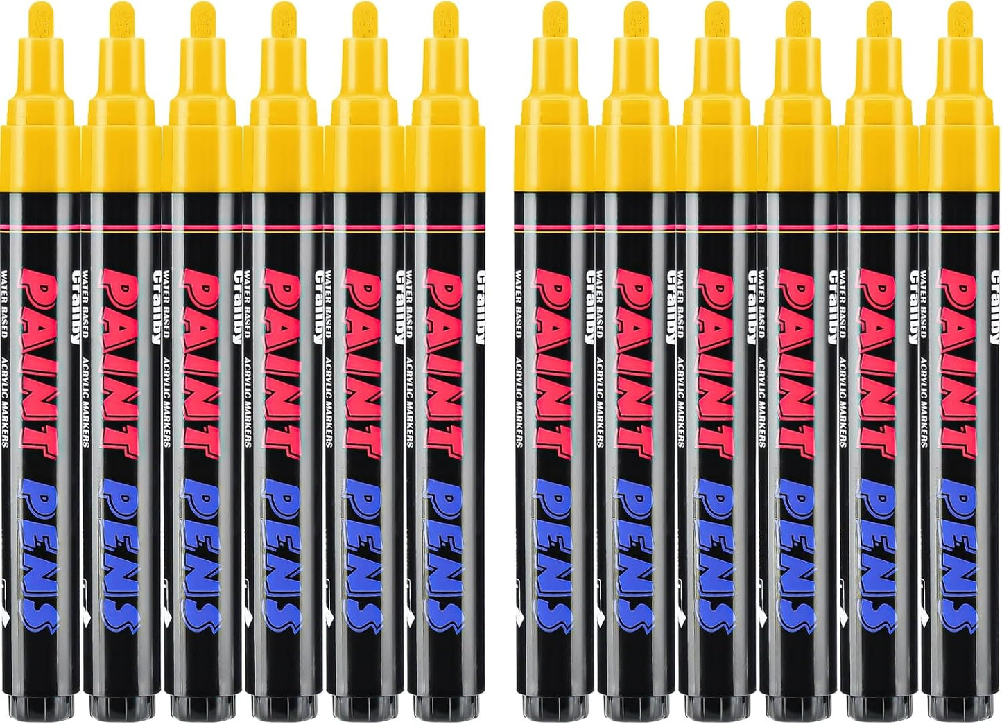 Yellow Paint Pens Paint Markers - 12 Pack Permanent Quick Dry Waterproof Marker Pens for Rocks Wood Fabric Plastic Canvas Glass Mugs Metal Tire Stone-VerdiqueGarden