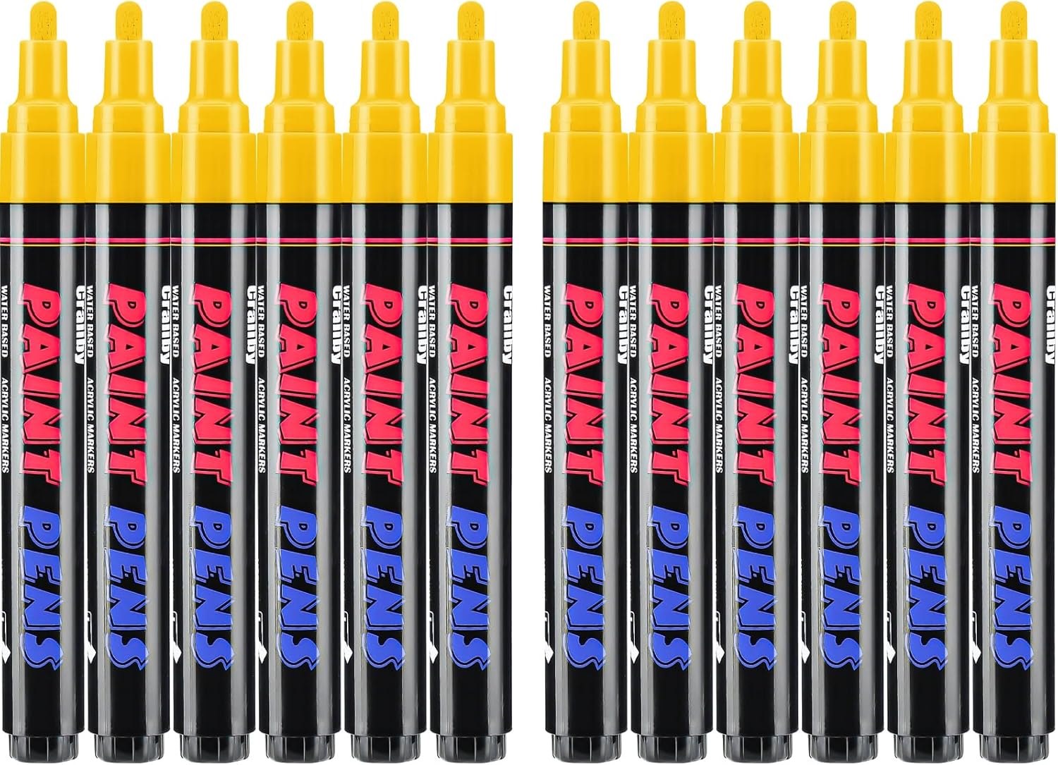 Yellow Paint Pens Paint Markers - 12 Pack Permanent Quick Dry Waterproof Marker Pens for Rocks Wood Fabric Plastic Canvas Glass Mugs Metal Tire Stone-VerdiqueGarden