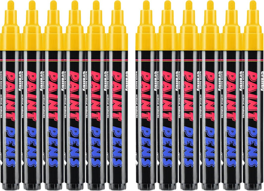Yellow Paint Pens Paint Markers - 12 Pack Permanent Quick Dry Waterproof Marker Pens for Rocks Wood Fabric Plastic Canvas Glass Mugs Metal Tire Stone-VerdiqueGarden