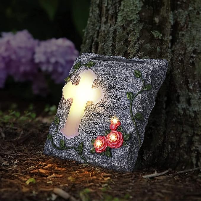 Cross Solar Lights Outdoor Garden Memorial Stepping Stone, IP65 Waterproof is Used for Walls or Lawns, A Touching Memorial Gift & Condolence Gifts Grave Decorations for Cemetery-VerdiqueGarden