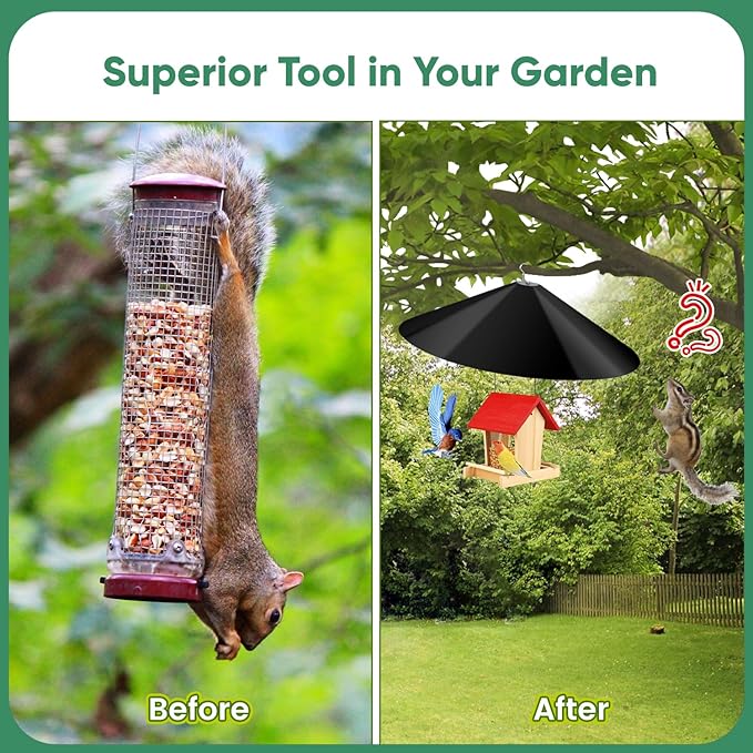 24-inch Large Squirrel Proof Bird Feeders for Outside Hanging,Outdoor Squirrel Baffles for Bird Feeders Pole, Bird House Guard for Outdoor Shepherd’s Hook, Black Color-VerdiqueGarden
