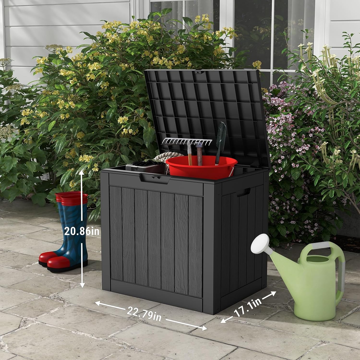 Mars Villa 31 Gallon Deck Box, Outdoor Storage Box Waterproof, Outside Resin Storage Bin for Outdoor Patio Furniture Cushions, Pool Supplies, Garden Tools, UV-Resistant and Weatherproof, Black-VerdiqueGarden