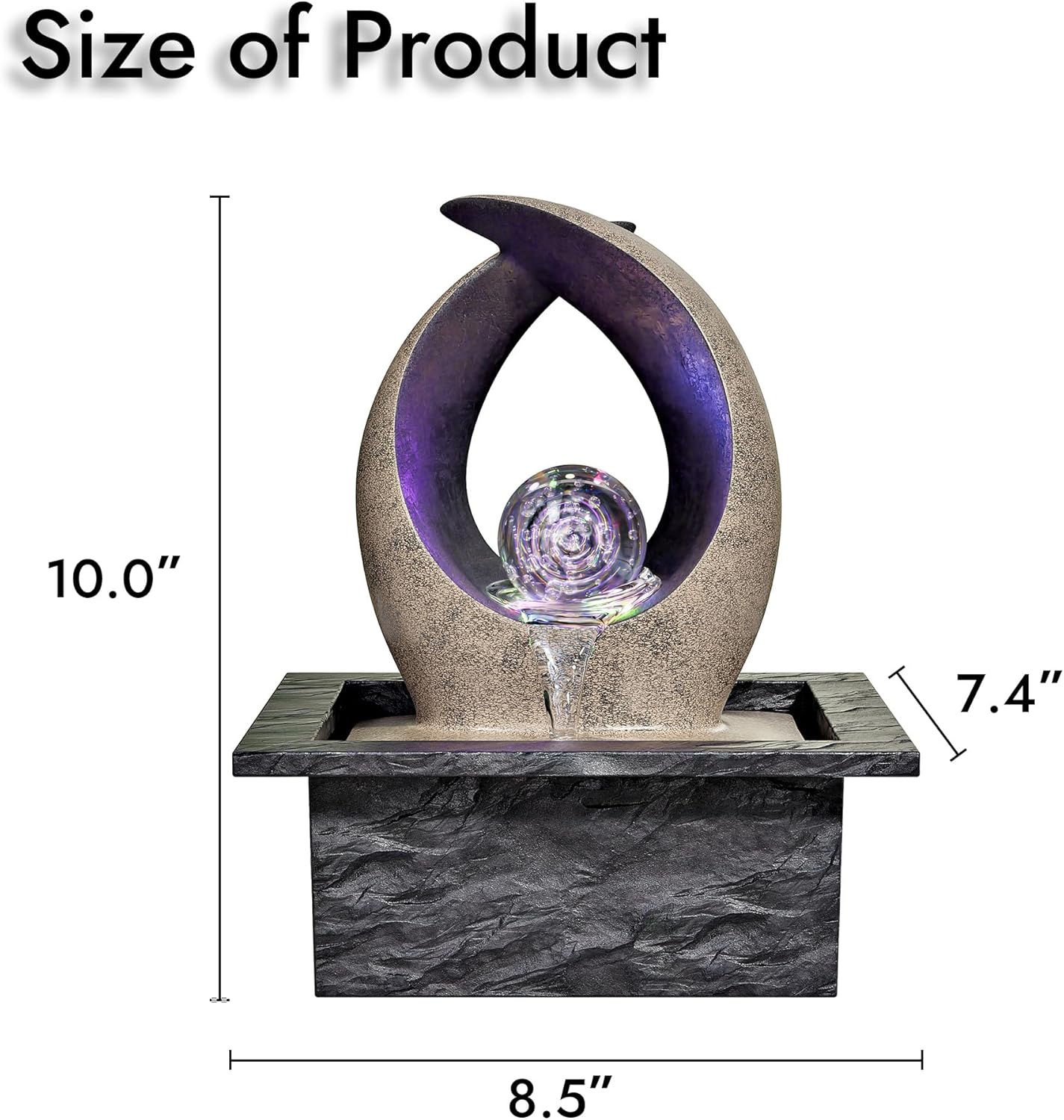 Tabletop Water Fountain, Indoor Desk Waterfall, Meditation Fountain with LED Lights Rolling Ball & Curved Form, Home Office Decor-VerdiqueGarden