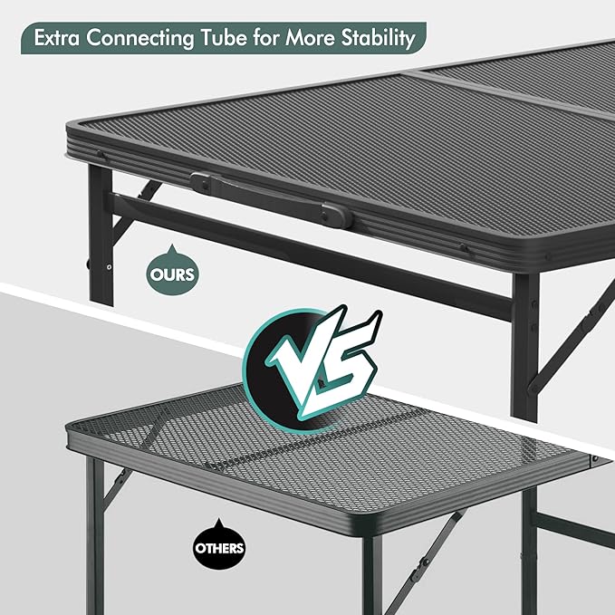 VILLEY Grill Table, 3ft Folding Camping Table with Aluminum Adjustable Legs, Portable Lightweight Camp Table for Beach Picnics and Outdoor Cooking-VerdiqueGarden