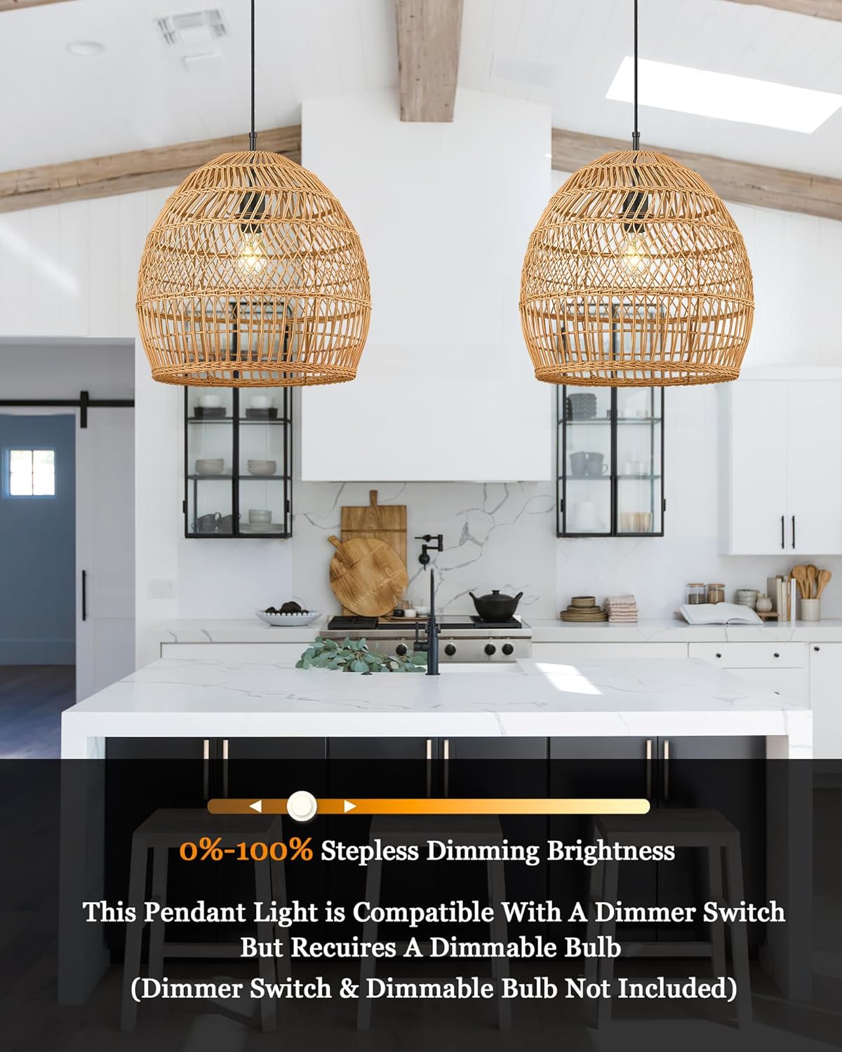 ELYONA 16” Large Boho Rattan Chandelier, Modern Rustic Wicker Pendant Light Fixtures, Basket Hand Woven Hanging Lamp for Coastal Kitchen Island Dining Room Living Room Bedroom Foyer (40cm*40cm)-VerdiqueGarden