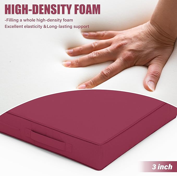 Patio Chair Cushions 17 X 16 X 3 Inch Waterproof Outdoor Seat Cushions for Patio Furniture, Outdoor Sofa Couch Pads with Ties & Handle, Set of 2, Fuchsiared-VerdiqueGarden