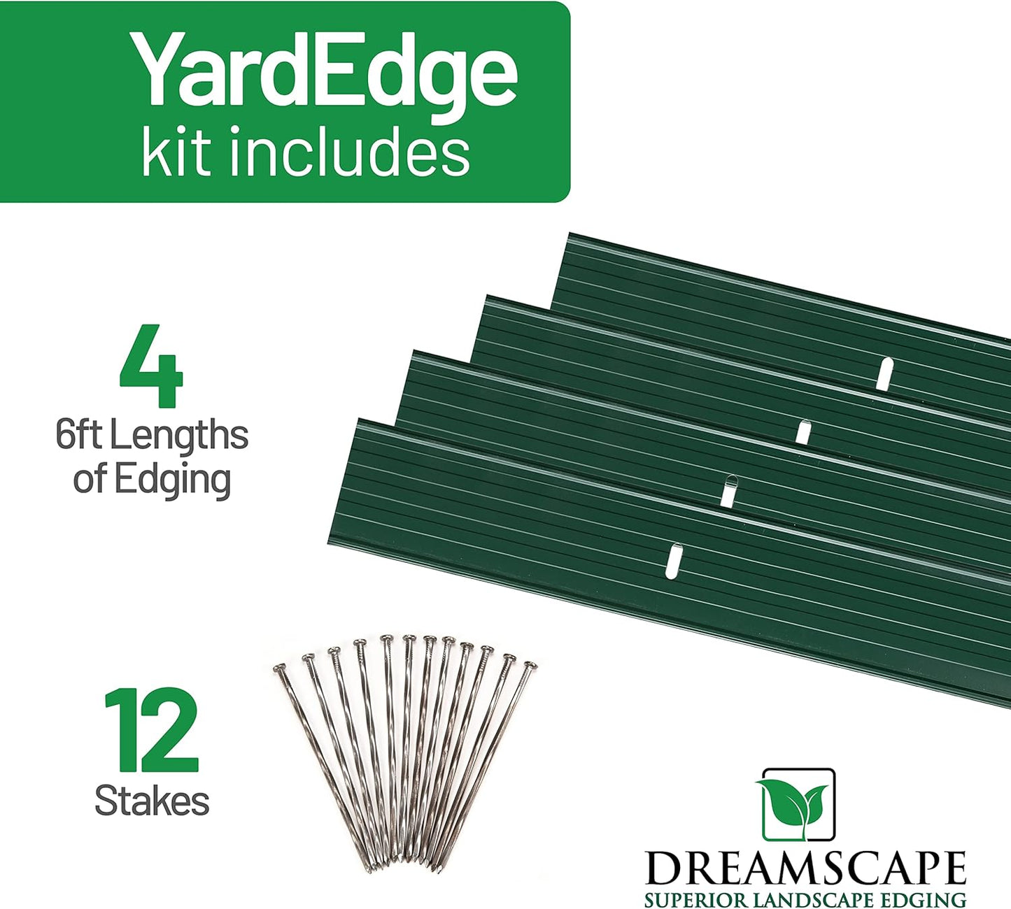 Dreamscape YardEdge Aluminum Landscape Edging - 4 Strips, 6ft Each (24ft Total), Green Duraflex Paint - Professional Quality Landscaping Border, Metal Divider for Lawn, Garden, Flowerbed-VerdiqueGarden