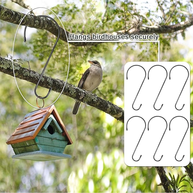 6 Pack 12 Inch Extra Large S Hooks for Hanging Plants, Rust-Proof Heavy Duty Tree Branch Hooks Plant Hooks Outdoor for Hanging Bird Feeder,Patio,Indoor Uses-VerdiqueGarden