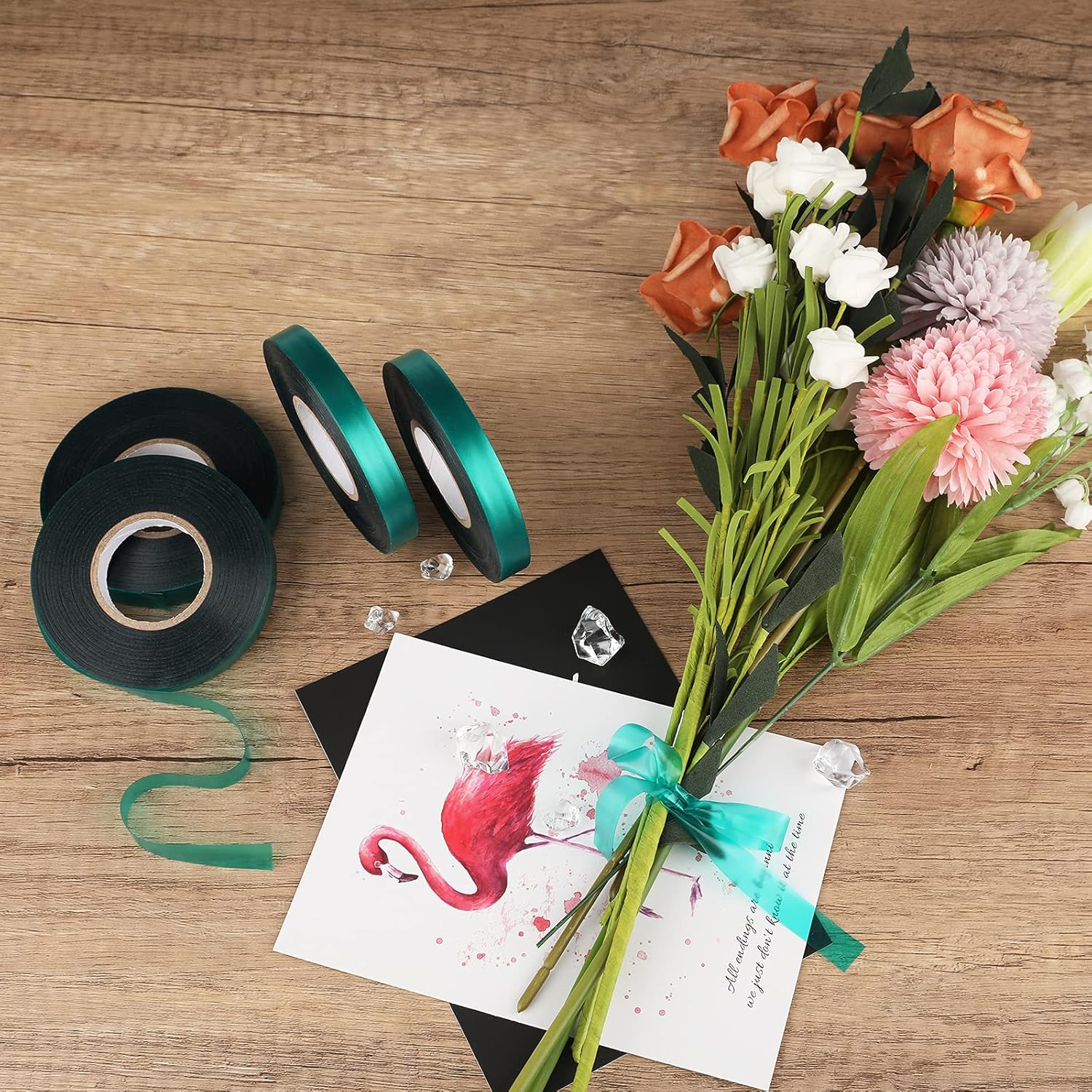 KINGLAKE GARDEN Stretch Tie Tape Roll-4 Rolls Total 600 Feet 1/2" Green Garden Tape,Plant Ribbons Plant Garden Tie for Branches, Climbing Planters, Flowers-VerdiqueGarden