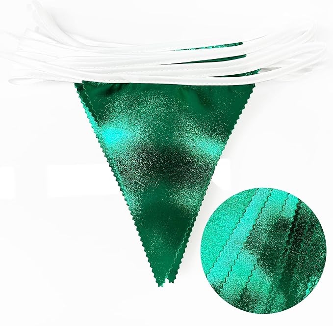 Green Party Decorations Triangle Pennant Banner Flag Dark Green Metallic Fabric Bunting Garland for Graduation Wedding Bridal Shower Birthday Baby Shower Holiday Retirement Game Party Supplies-VerdiqueGarden
