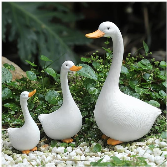 Resin Duck Figurines Set of 3 - Porch Goose Statue for Front Yard Decor, Outdoor Lawn Ornaments, Garden Ducks and Goose Decorations, Perfect Yard Goose Decor and Duck Decoy for Garden Animals Theme-VerdiqueGarden