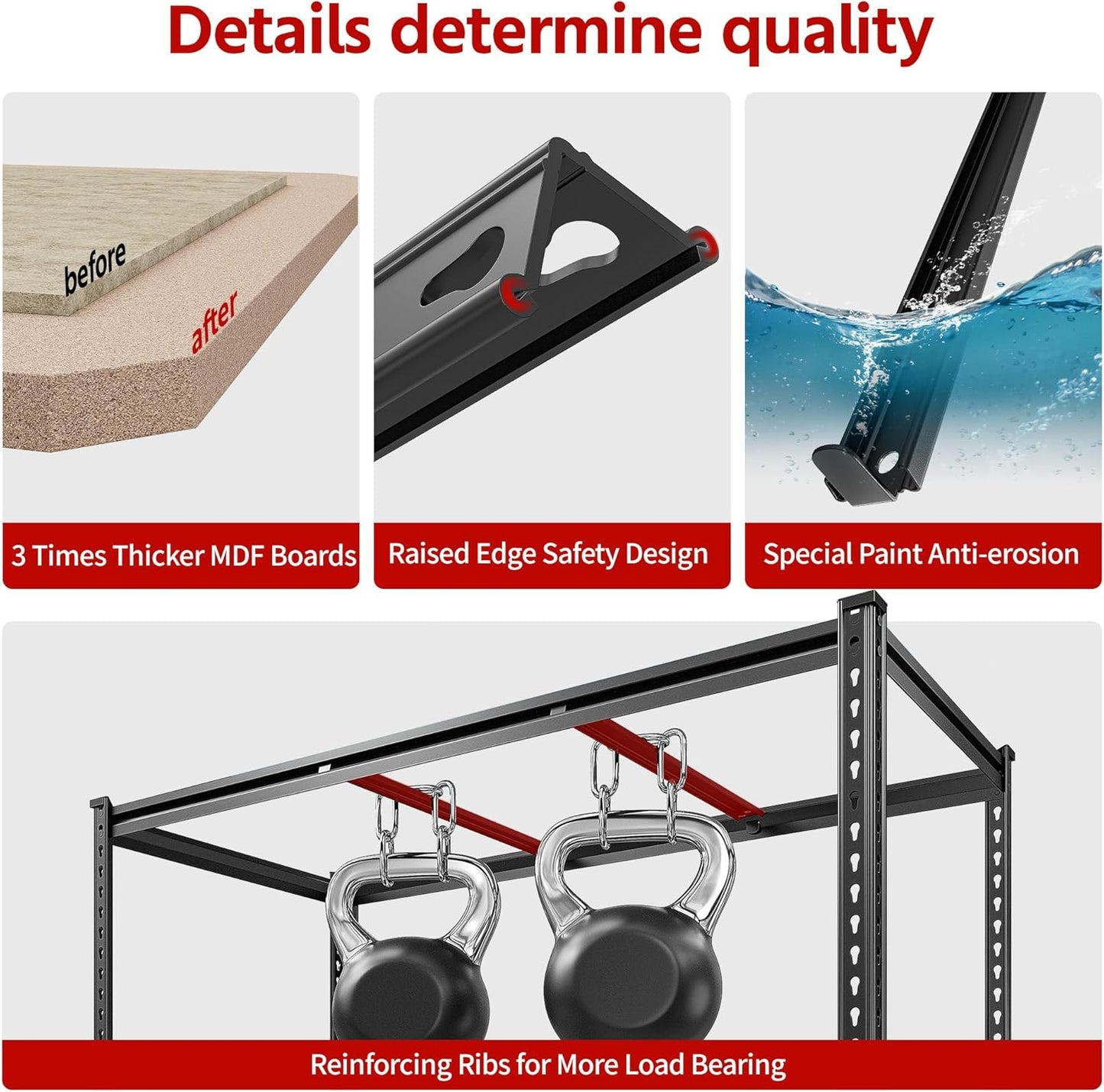 REIBII 48.2" W Garage Shelving, Storage Shelves Load 2600LBS, 4-Tier Adjustable Heavy Duty Metal Shelves for Warehouse, Pantry, Kitchen, 60.1" H X 48.2" W X 24" D, Black-VerdiqueGarden