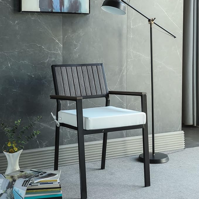 Patio Chair Cushions Non Slip Bottom Chair Pad with Ties Set of 2 Waterproof Square Outdoor Seat Cushion Replacement for Garden Swing Furniture 18x18 Inch, White-VerdiqueGarden