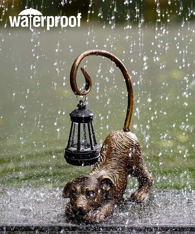 Garden Decor with Solar Lantern:Statues for Outdoor Decorations Yard Art Figurine for Patio Balcony Porch Lawn Ornaments-Gifts for Mom Grandma-VerdiqueGarden