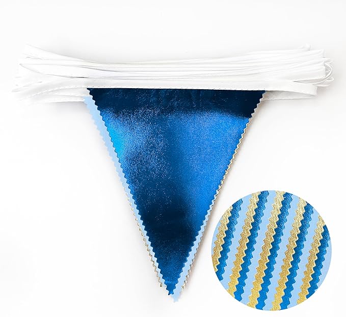 Gold Blue Party Decoration Gradient Blue and Gold Triangle Pennant Banner Flag Metallic Fabric Bunting Garland for Nautical Ahoy Achor Birthday Graduation Retirement Wedding Baby Shower Party Supplies-VerdiqueGarden