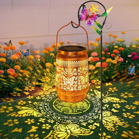 Solar Lanterns Outdoor Garden Decor Butterfly Hanging Lantern Lights, Birthday Gifts for Women Mom Grandma Waterproof Metal Solar Lights LED Decoration with Shepherd Hook for Garden Yard Patio Porch-VerdiqueGarden
