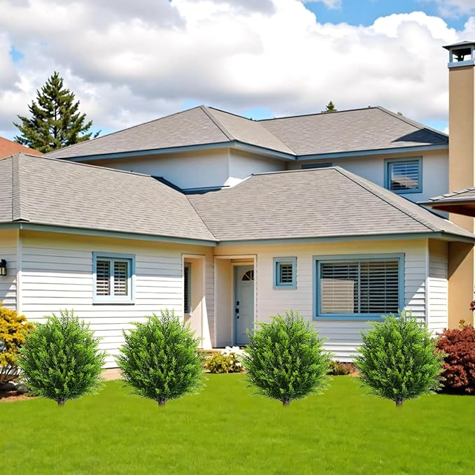 26.5" Artificial Cedar Topiary Ball Trees, Set of 2 UV Resistant Fake Evergreen Trees Shrubs Bushes Artificial Plants with Ground Spike Faux Cypress Plants for Indoor Outdoor Front Porch Garden-VerdiqueGarden